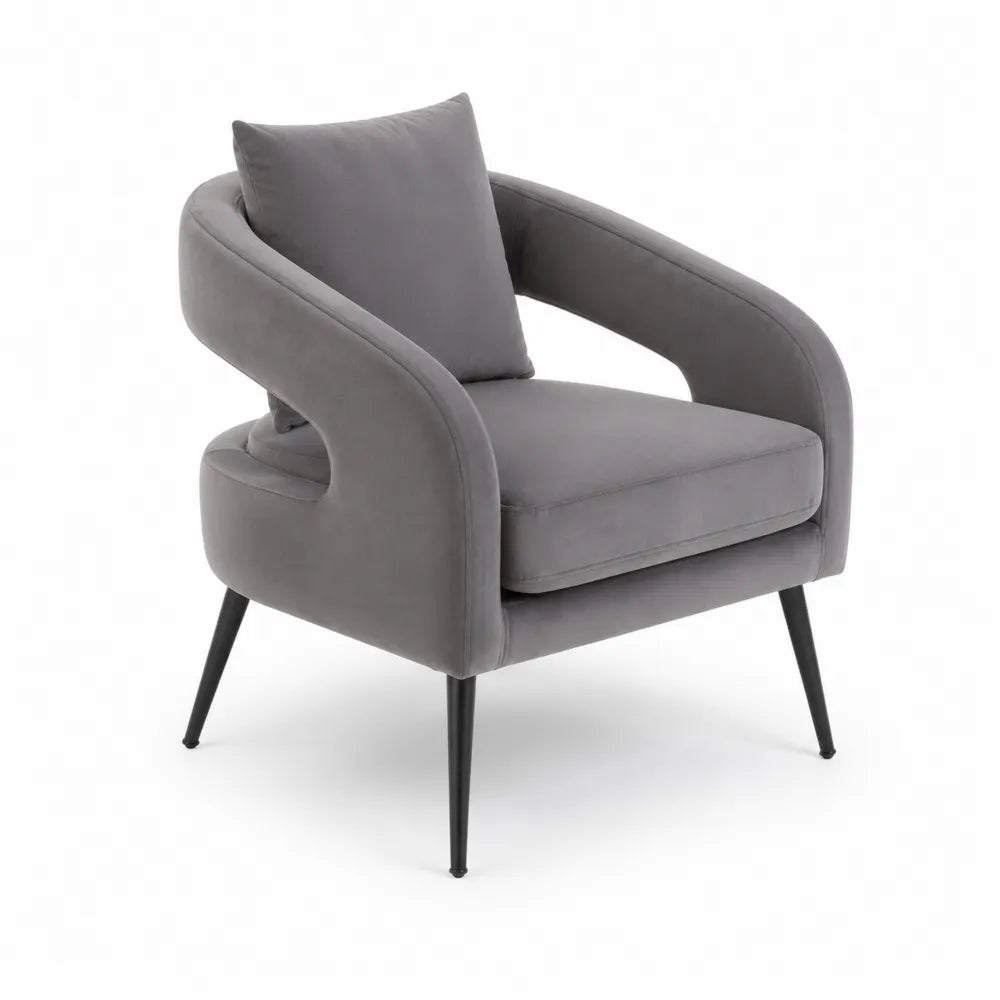 Fauteuil en velours gris avec pieds en métal