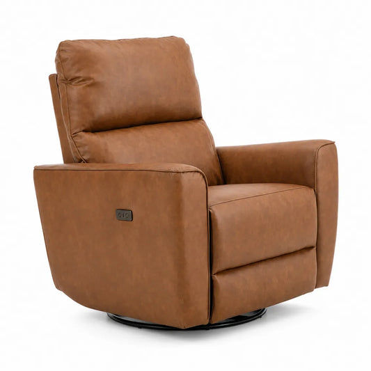 Fauteuil Inclinable Pivotant en Cuir Synthétique Marron