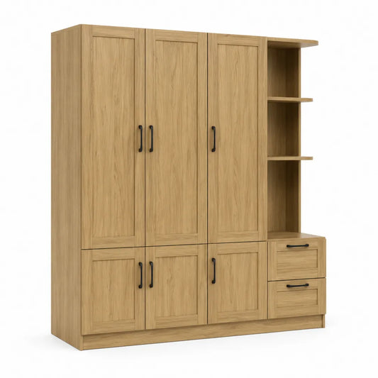 Armoire en bois de chêne avec étagères et tiroirs 200x60x220 cm