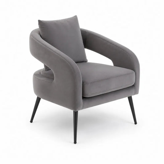 Fauteuil en velours gris avec pieds en métal