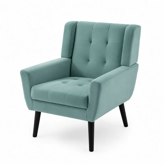 Fauteuil en velours Vert avec pieds en bois