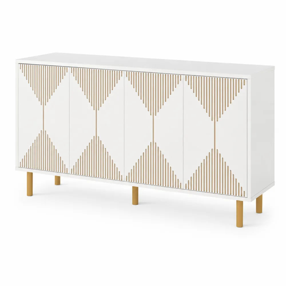 Buffet en bois blanc avec motif géométrique