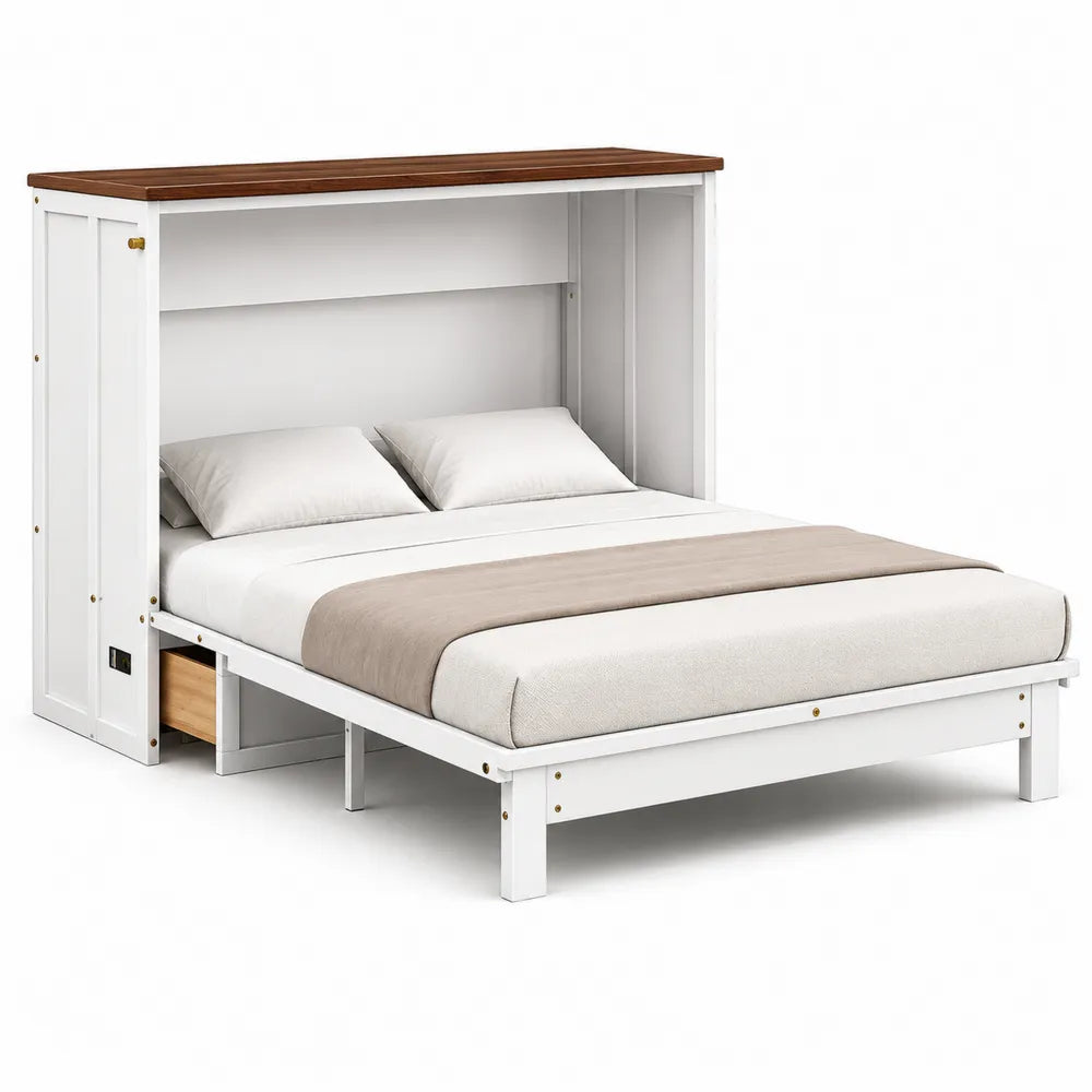 Lit escamotable en bois et métal avec matelas 200x140 cm
