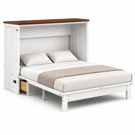 Lit escamotable en bois et métal avec matelas 200x140 cm