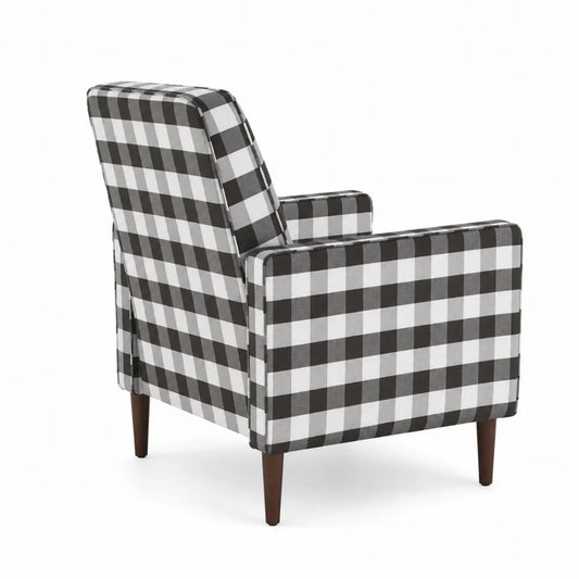 Fauteuil à motif carreaux noir et blanc en polyester avec pieds en bois